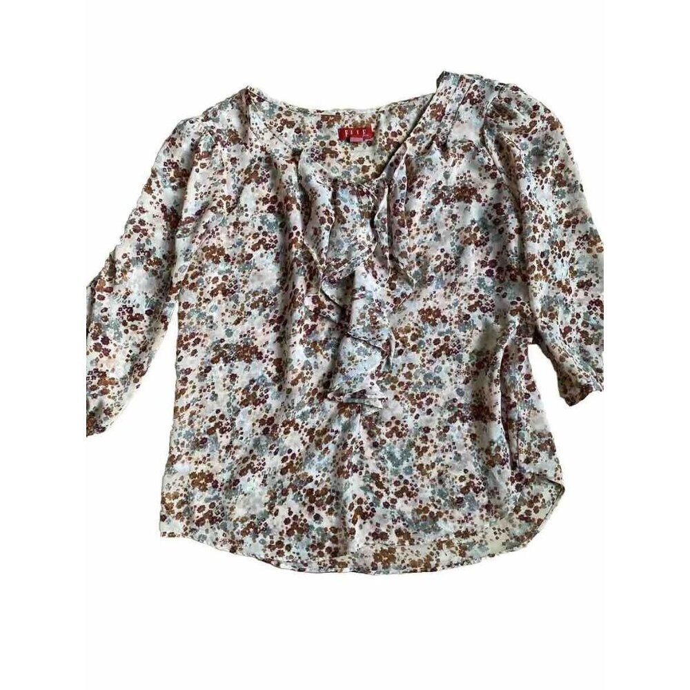 ELLE Women’s‎ Pink Floral Size Large Blouse Summer Spring Ruffle Prairie Cottage